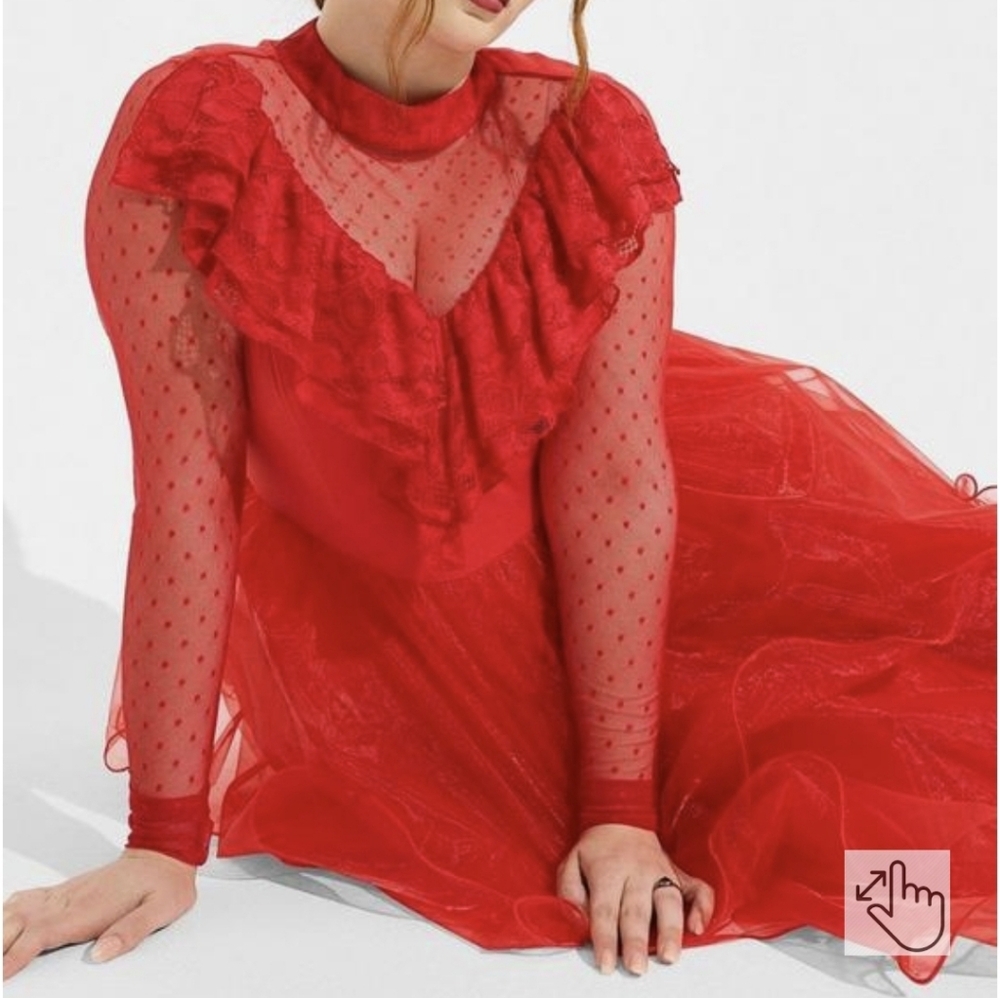 Beetlejuice Lydia Mesh Tiered Midi Challis Dress